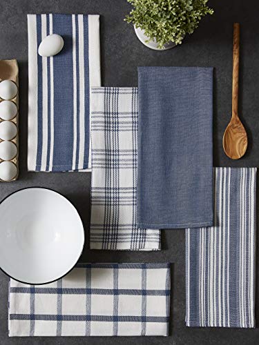 DII Assorted Woven, Kitchen Dishtowel Set, 18x28, Stone Blue, 5 Piece - color: Stone Blue