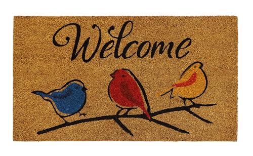 Croft&Cane Welcome Birds Coir Doormat - 17 x 30 Inches Non-Slip Door Mat | Natural Coco Coir Door Mat - Low Profile Vinyl Backed Dirt Trapping Front Doormat - Heavy-Duty Indoor Outdoor Entryway Rug - color: Welcome Birds, size: 1'5" x 2'6" (Rectangular)
