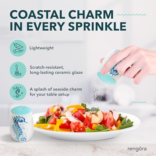 Seahorse Salt and Pepper Shakers, Ceramic Coastal Set | Playful Seahorse Design Brings Coastal Charm to Every Meal