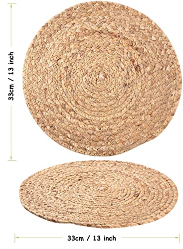 4 Pieces Round Woven Placemats, 13 inch Plate Chargers Natural Wicker Placemats Water Hyacinth Straw Braided Tablemats Rattan Tablemats Rustic Weave Placemats for Table Decoration - size: Woven Placemats 13 inch-4
