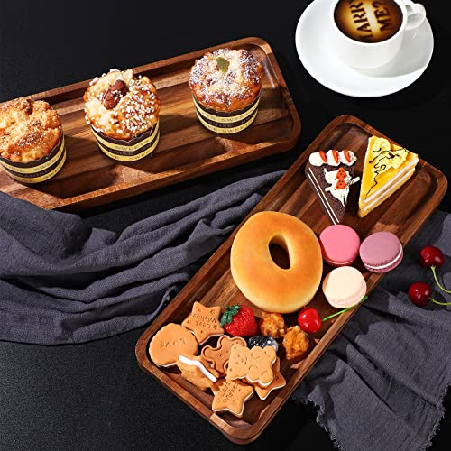 Roowest 8 Pcs Solid Acacia Wood Serving Tray 14'' x 5.5'' Rectangular Wooden Serving Platter Long Cheese Charcuterie Boards with Edges Wood Boards for Food Vegetable Appetizer Party Decor