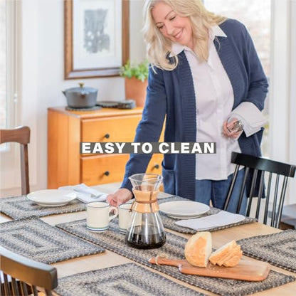 Homespice Flint Hill Jute Braided Placemats, Rect 13x19 Set of 6 | Grey Protects Tabletop in Style and Everyday and Holiday Table Mats, Rich Colors, Reversible and Durable - color: Flint Hill