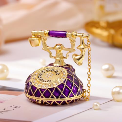 QIFU Hand Painted Purple Telephone Style Trinket Box with Rich Enamel and Sparkling Rhinestones Unique Gift for Family - color: T3 Purple