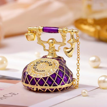 QIFU Hand Painted Purple Telephone Style Trinket Box with Rich Enamel and Sparkling Rhinestones Unique Gift for Family - color: T3 Purple
