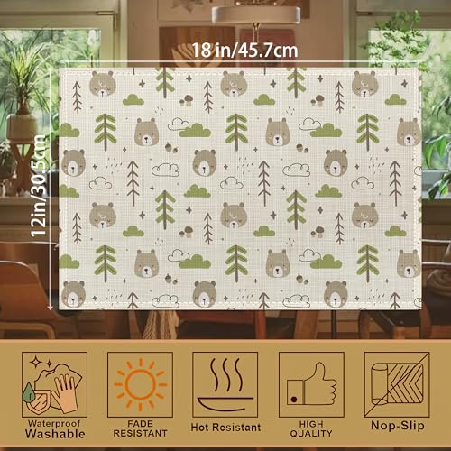 Cat Dog Dinosaur Frog Bear Placemats,Cute Cartoon Patterns Table Mats Set of 6,12x18 Inch,Waterproof Oil-Proof Washable and Reusable Linen placemats Holiday Party Kitchen Table Decorations - color: Cat Dog Dinosaur Frog Bear,cute Cartoon Patterns