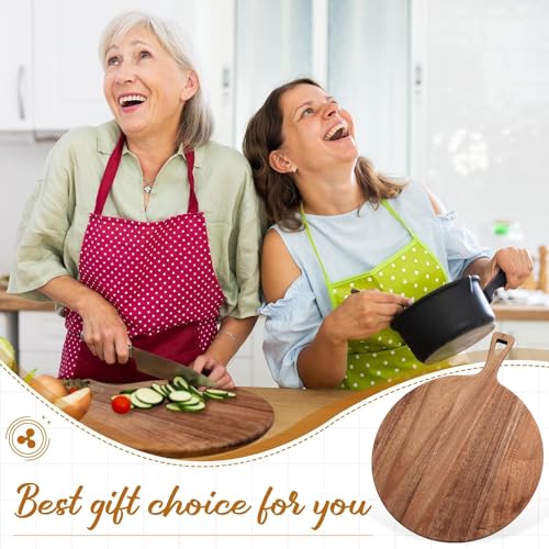 16.9 x 12.6 Inch Large Acacia Wood Cutting Board with Handle Large Round Wooden Cutting Boards Cutting Serving Board for Kitchen Meat Bread Cheese Pizza Vegetables Board Wedding Housewarming Gift - color: Large Acacia Wood, size: 16.9 x 12.6 Inch