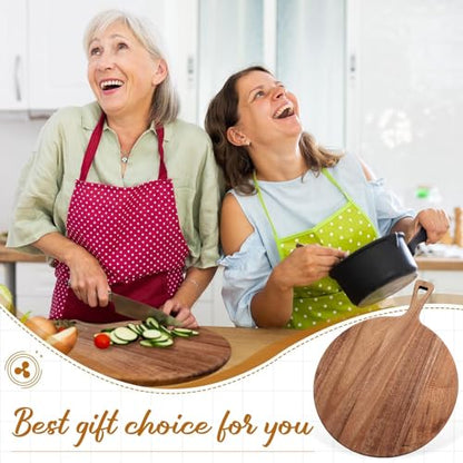 16.9 x 12.6 Inch Large Acacia Wood Cutting Board with Handle Large Round Wooden Cutting Boards Cutting Serving Board for Kitchen Meat Bread Cheese Pizza Vegetables Board Wedding Housewarming Gift - color: Large Acacia Wood, size: 16.9 x 12.6 Inch