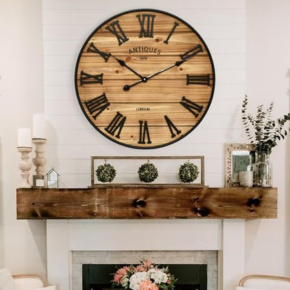 24 Inch Farmhouse Wall Clock - Antique Rustic Wood Finish, Silent Battery-Operated Timepiece with Stylish Decor for Home, Office, Kitchen, Bedroom & Living Room - size: 24 Inch