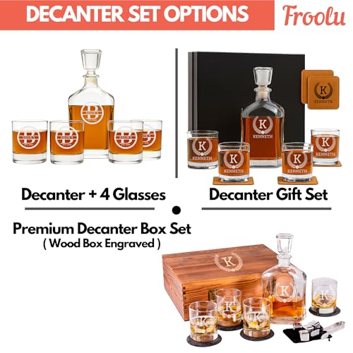 Personalized Whiskey Decanter Set, Whiskey Decanter Sets for Men, Customized Gifts for Men, Whisky Decanter Sets, Bourbon Decanter Set, Engraved Custom Scotch Glasses Liquor Lovers for Christmas