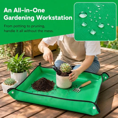 Repotting Mat for Indoor Plant Transplanting and Mess Control Thickened Waterproof Potting Tray Foldable Potting Mat Portable Gardening Mat Garden Gifts,Green (26.8"x 26.8") - size: 1 Pack - 26.8 x 26.8 Inch, Green