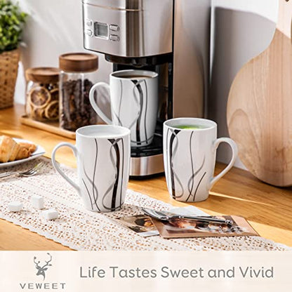 VEWEET Large Coffee Mugs Set of 6, 16 OZ White Cups Set Ceramic, Fiona | Large Coffee Mugs Set of 6 with Handle, Microwave and Dishwasher Safe White Ceramic, Easy Grip for Tea, Coffee - color: FIONA, size: 16 OZ (Set of 6)