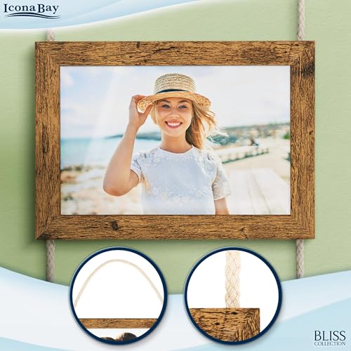 4x6 Wall Hanging Picture Frames Collage with 4 Openings - Rustic Brown - Casual Style Engineered Wood Frames - Wall Mount Only - Bliss Collection - color: Rustic Brown, size: 4x6