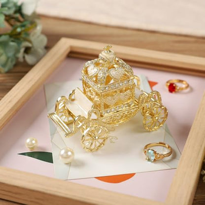 Retro Hollow out Carriage Trinket Box Small Jewelry Boxes Hand-Painted Mother's Day Gift for Women(White) - color: White