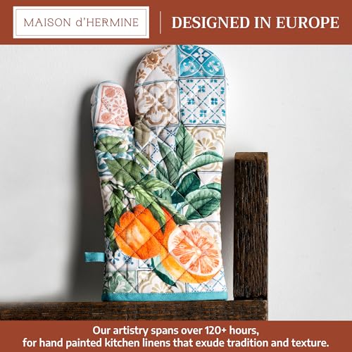 Maison d'Hermine Oven Gloves 100% Cotton Oven Mitt (7" x 13", Pack of 1) | With Loop Heat Resistant BBQ Cooking Gloves Baking Grilling Kitchen Handling Hot Pans Spring Summer - Agrume - color: 010 - Agrume, size: 7.5" x 13" (Oven Mitt)