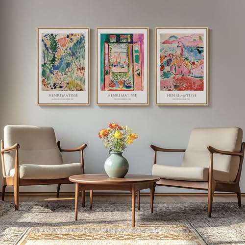 Framed Matisse Wall Art, 3 Piece Large Canvas Abstract Art Prints for Living Room, Henri Matisse Famous Landscape Painting Picture - Total Size 30x60 - color: Abstract Landscape, size: 20"W x 30" H x 3Pcs
