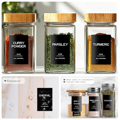 201 Spice Jar Labels - Black Preprinted Minimalist Waterproof Stickers for Kitchen Jars, Herb & Seasoning Labels for Pantry Organization - style: Black Square spice labels
