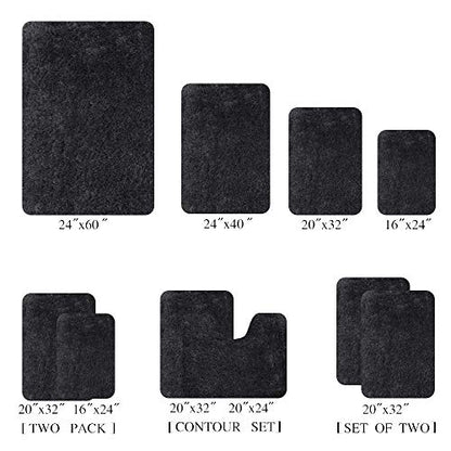 Walensee Shaggy 2 Piece Bath Rug Set - U Shape Contour Rug (20 x 24, Black) & 20 x 32 Bathroom Rug, Plush Machine Wash/Dry Bath Mats, Absorbent Non Slip - color: Black