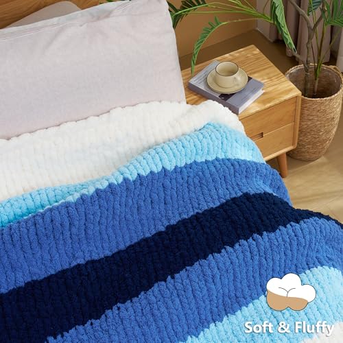 Cozyful Chunky Yarn for Hand Knitting - #10 Chunky Chenille Yarn, Jumbo Big Thick Chunky Yarns for Crocheting, Super Bulky Chunky Knit Blanket Yarns, 8 Skein (22yd, 8oz/Skein), Cream & Navy - color: Cream & Navy