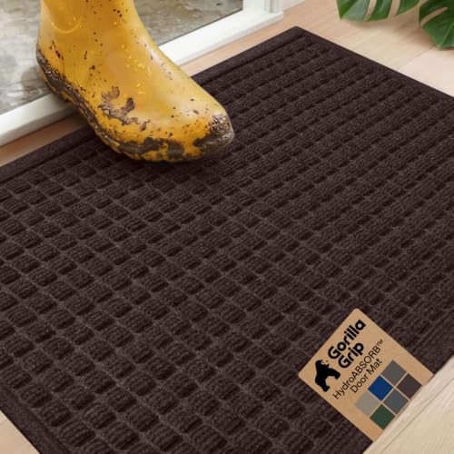 GORILLA GRIP® Ultra Absorbent Front Door Mat Outside Entrance, Traps Dirt and Moisture, HydroABSORB Indoor Outdoor Doormat Holds Up to 1.7 Cups Water, Stain and Fade Resistant Welcome Mat 29x17 Coffee - color: Coffee, size: 29" X 17"