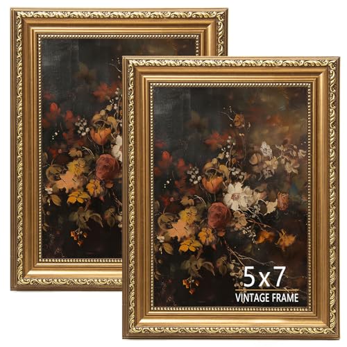 5x7 Vintage Gold Picture Frame, Ornate Antique Photo Frame 5 x 7 with HD Glass, Retro Decorative Frame for Tabletop or Wall Display, Classic Home Décor - 2 Pack - color: Bronze Gold, size: 5x7 - 2 Pack
