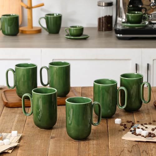 vicrays Ceramic Coffee Mug Set - 16 Ounce Large Stoneware Mug for Men Women - Unique Glazed Porcelain Mugs with Handle for Coffee Latte Tea Milk Cocoa - Set of 6 (Green) - color: Green