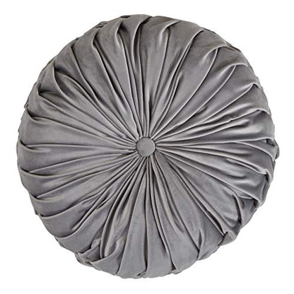 SARO LIFESTYLE Round Velvet Pintucked Poly Filled Throw Pillow - color: Grey, size: 1 Count (Pack of 1)