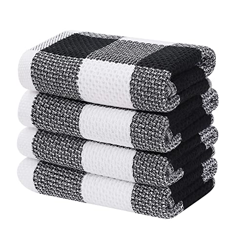 Homaxy 100% Cotton Waffle Weave Check Plaid Kitchen Towels, 13 x 28 Inches, Super Soft and Absorbent Dish Towels for Drying Dishes, 4-Pack, White & Black - color: White & Black, size: 13 x 28 - 4 Pack