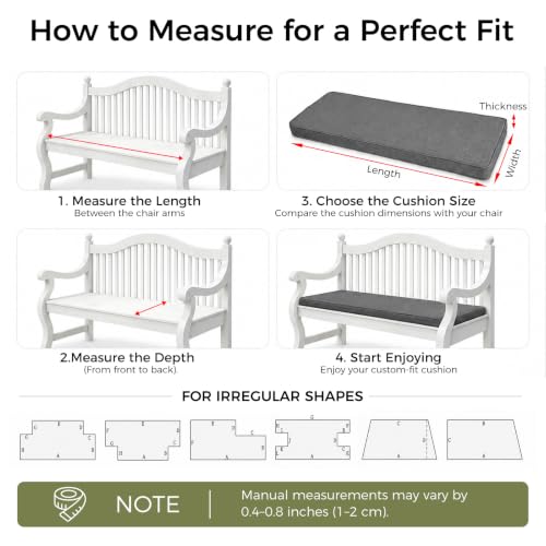 Custom Bench Cushion, Made-to-Order Custom Size Window Seat Cushion, High Density Foam, Waterproof for Indoor & Outdoor Use, Removable Washable Cover, Non-Slip Bottom with Ties