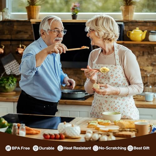 Wooden Spoons for Cooking - 8-Piece Wooden Kitchen Utensil Set made of Natural Solid Wood Material-Includes Spoons,Spatulas,Ladles,Mixing Spoon and Utensil Holder,Valentine's Day Gifts