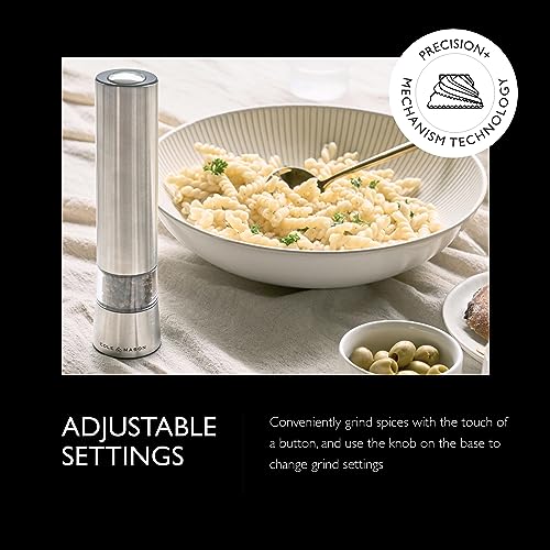 Cole & Mason Hampstead Electronic Pepper Mill - Electric Pepper Grinder Set - Adjustable Electric Spice Grinder - Hand Wash - Stainless Steel