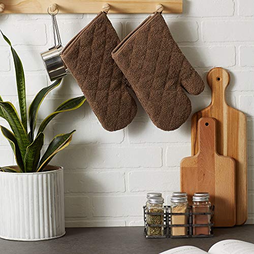 DII Basic Terry Collection 100% Cotton Quilted, Oven Mitt, Brown, 2 Piece - color: Brown, size: Oven Mitt