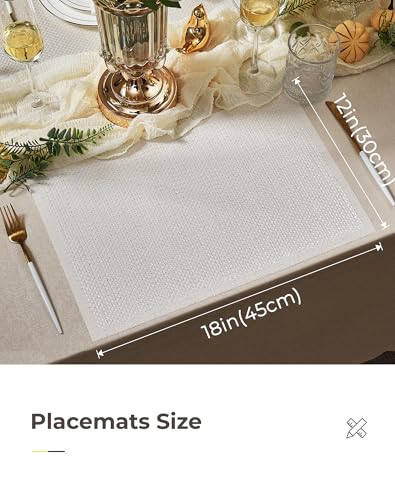 Leetaltree Woven Vinyl Placemats Set of 24, White Sequin | Waterproof & Washable Dining Table Mats for Wedding, Anniversary, Daily Use, Hand-Cut, Easy to Clean - color: 00- White Sequin, size: Set of 24