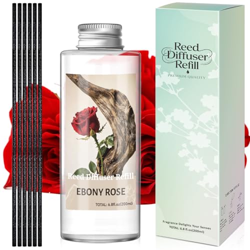 STRN Reed Diffuser Oil Refill, Ebony Rose Scented Diffuser 200ML | Summer Long-Lasting Fragrance for Living Room, Bedroom, Office, Home Décor - color: Red 2