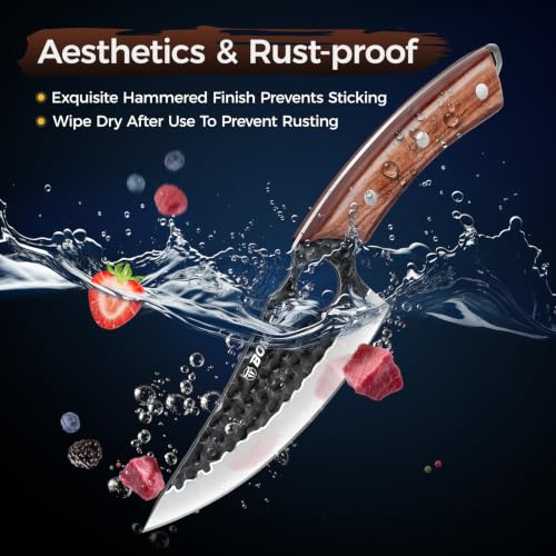 3PCS Butcher Knife Set, Hand Forged Kitchen Chef Knife Set Gift | Meat Cleaver Knife Viking Boning Knife for Home, Outdoor Camping BBQ High Carbon Steel Japanese Knives, Gift for Men Father - size: 6.7"