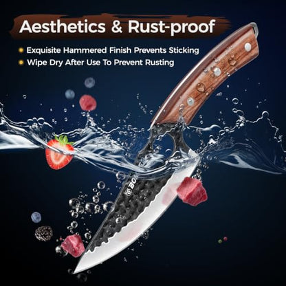 3PCS Butcher Knife Set, Hand Forged Kitchen Chef Knife Set Gift | Meat Cleaver Knife Viking Boning Knife for Home, Outdoor Camping BBQ High Carbon Steel Japanese Knives, Gift for Men Father - size: 6.7"