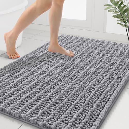 Smiry Bathroom Rugs 40X32, Extra Soft Rubber Backing Chenille Bath Mats | Grey Machine Washable Non Slip Quick Dry Bath Mats for Bathroom Floor, Tub, Shower, Home Decor Accessories - color: Grey, size: 40'' X 32''
