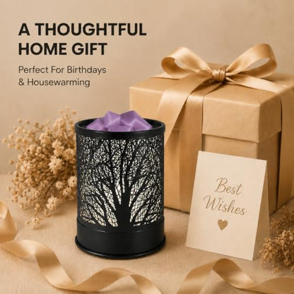 Nawaza Wax Melts Warmer Scented Metal 2-in-1 Electric LED Burner Black Tree | wax melter,Aromatherapy essential oil diffuser, home office bedroom decor, Christmas gift for women - style: Tree