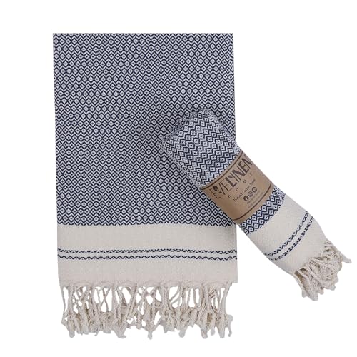 Evelynen Turkish Hand Towels for Bathroom & Kitchen Towels Decorative Set of 2 | Boho Farmhouse Hand Towels with Hanging Loops for Face, Tea, Dish, Kitchen & Bath | (16" x 32" - Navy Blue) - color: Navy Blue