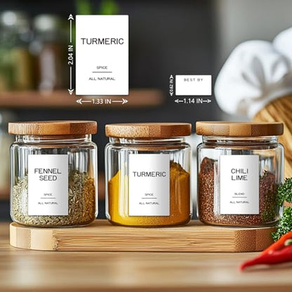 201 Spice Jar Labels - Preprinted Minimalist Waterproof Stickers for Kitchen Jars, Herb & Seasoning Labels for Pantry Organization - style: White Square spice labels