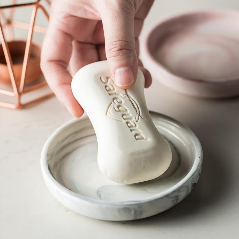 Round Marble Soap Tray, Small Ceramic Soap Dish, Cute Trinket Plate (Grey) - color: Grey
