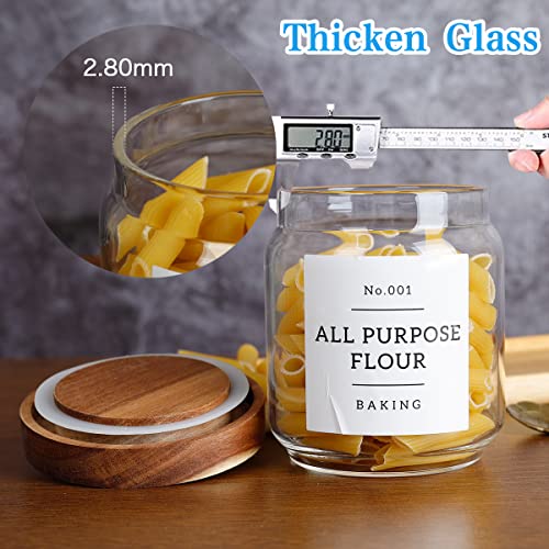 16 OZ Stackable Glass Food Storage Jars with 132 Pantry Labels Preprinted - 6 Pcs Thicken Glass Storage Containers with Airtight Acacia Lid - Clear Kitchen Canister for Spice, Tea, Coffee, Sugar - color: White