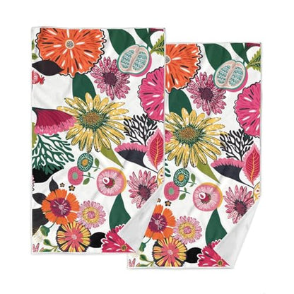 Boho Floral Hand Towel Set of 2, Soft Absorbent Decorative Towels with Botanical and Butterfly Print for Home, Hotel, Spa, Gym, Kitchen, 28x14 Inches Flower-1