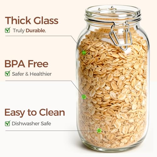 ComSaf Large Glass Jars with Airtight Lids 71 oz 3 Pack Pantry Organization | Flour sugar rice, Pickling jar, Fermenting Pantry Canisters, Sourdough starter, Large capacity, Dry goods, Sourdough pickling - size: 71oz*3
