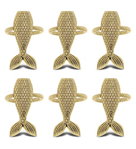 Gold Napkin Rings Set of 6, Table Setting Centerpiece Decor Napkins Ring Holders, Napkin Ring Packs for Family Holiday Dinner, Fancy Banquet & Wedding Decorations for Reception- Mermaid - style: Gold - Mermaid