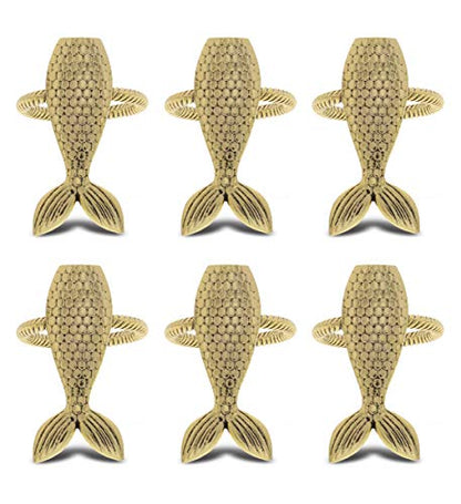 Gold Napkin Rings Set of 6, Table Setting Centerpiece Decor Napkins Ring Holders, Napkin Ring Packs for Family Holiday Dinner, Fancy Banquet & Wedding Decorations for Reception- Mermaid - style: Gold - Mermaid