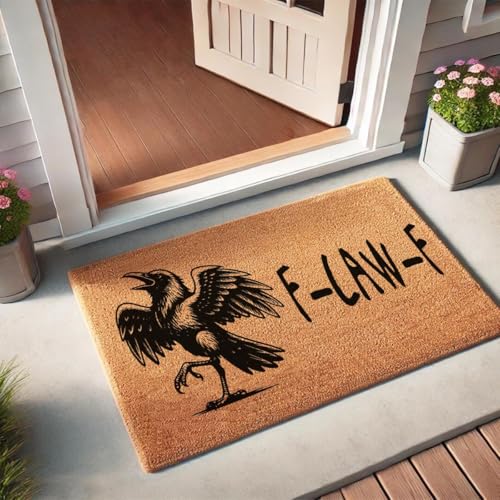 Funny Coir Doormat Welcome Front Porch Decor Doormats with Heavy-Duty Non Slip Outdoor Coconut Mat 30 x 18inch (F Caw F Go Away Please Leave) - color: F Caw F Go Away Please Leave