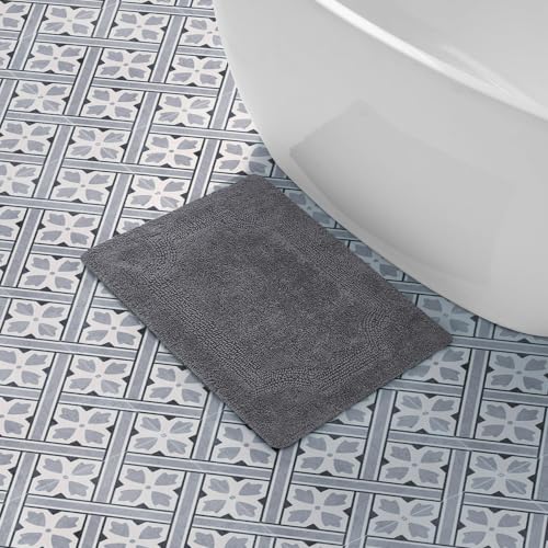 Laura Ashley - Reversible Cotton Bath Mat, Premium Bathroom Décor, Machine Washable Bathroom Rug, Highly Absorbent, 17"x24", Charcoal (Pack of 6) - color: Charcoal, size: 1'5" x 2' (Rectangular) (Pack of 6)