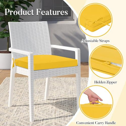 Basic Beyond Outdoor Cushions for Patio Furniture: Waterproof & UV Resistant Outdoor Chair Cushions Set of 4-19 x 19 x 3 Inch Thick Patio Chair Cushions with Adjustable Ties & Handle, Yellow - color: Yellow