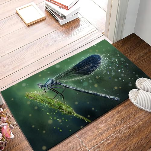 Welcome Mats Mystical Green Dragonfly Indoor Front Door Mats for Home Entrance,Super Non-Slip Floor Mats for Home Entryway,Outdoor Welcome Mat, Easy Clean,17x 30 inch - color: Mystical Green Dragonfly