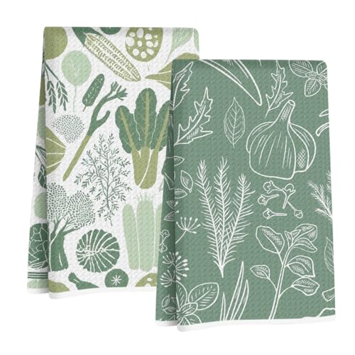 Jztco 2 Pcs Vegetables Kitchen Towels, Vegetables Lover Gifts for Women Mom | Cute Botanic Tea Towel Decorative Reusable Dish Hand Towels for Kitchen Home Decor Housewarming Gifts 14 x 24 Inch - color: Multi 1335